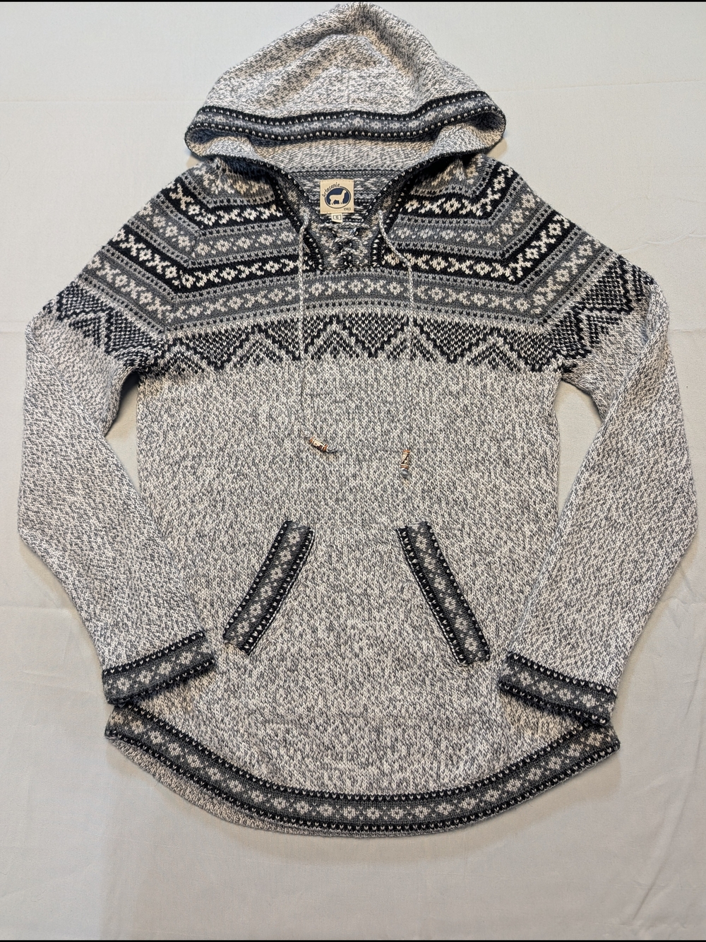 Artesania Women’s Size Small Hooded Sweater In Heather Gray Hand Made In Peru